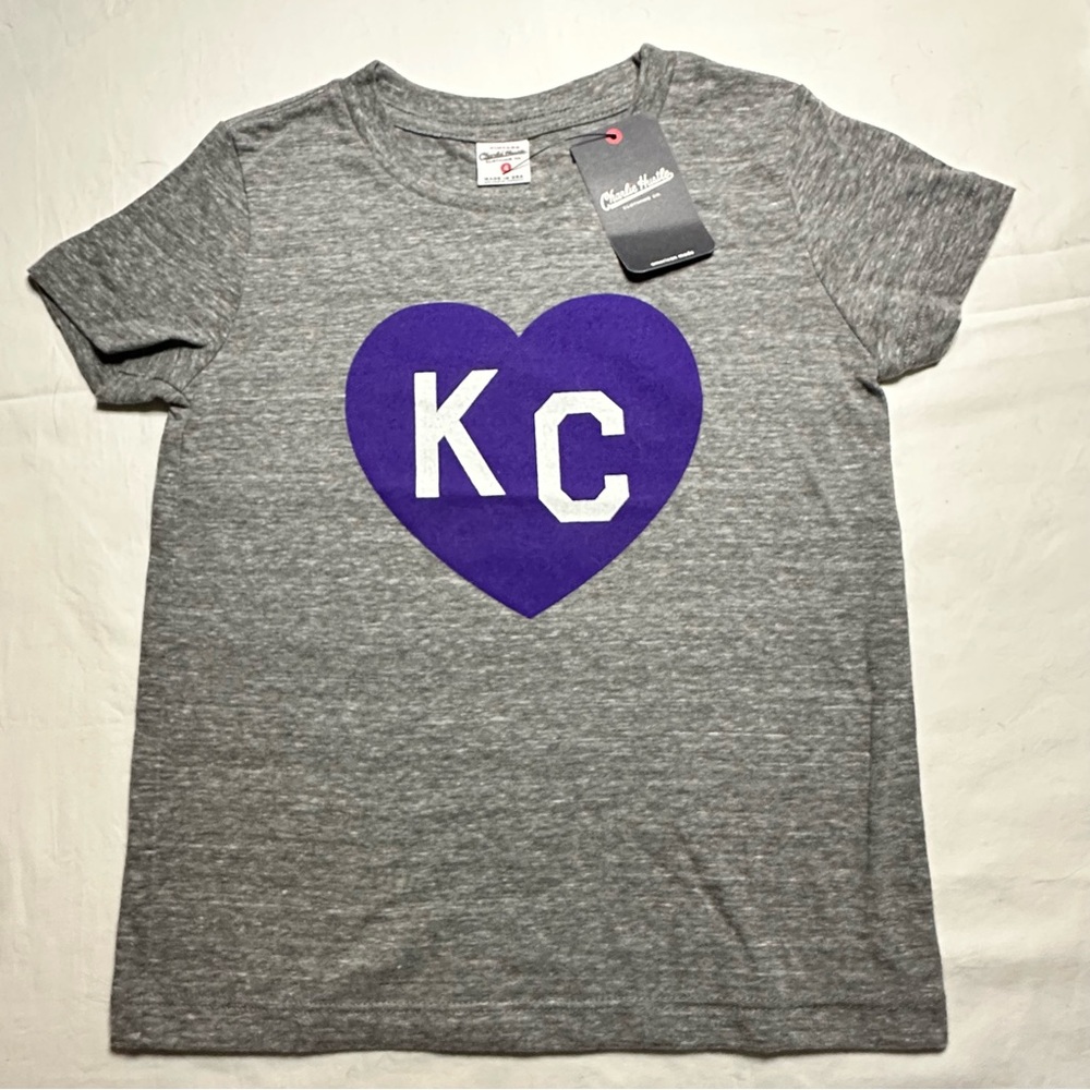 NWT Charlie Hustle Purple/Grey KC Heart Kids Tee Size 4.